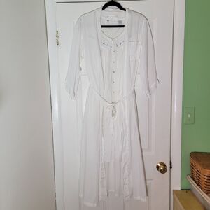 Vintage Eileen‎ West Nightgown And Robe Two Piece Set Bridal White Lace Sz M EUC